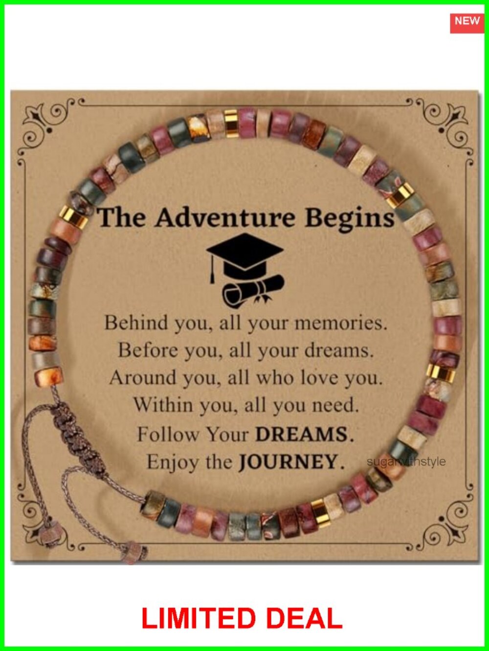 Natural Stone Beaded Bracelet Inspirational Graduation Gift for Women